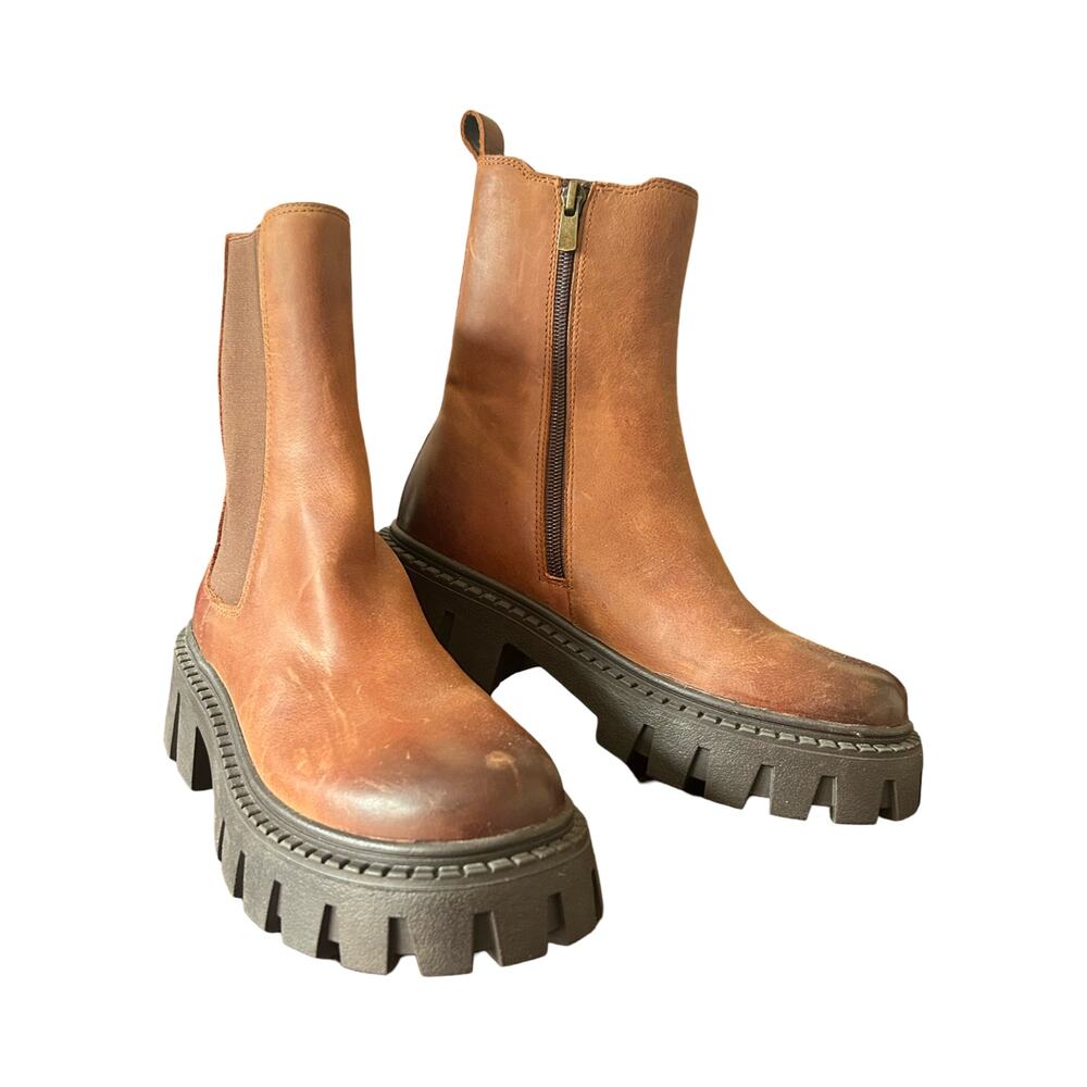 Steve Madden Genuine Leather Chunky Heel Ankle Boots Size 6